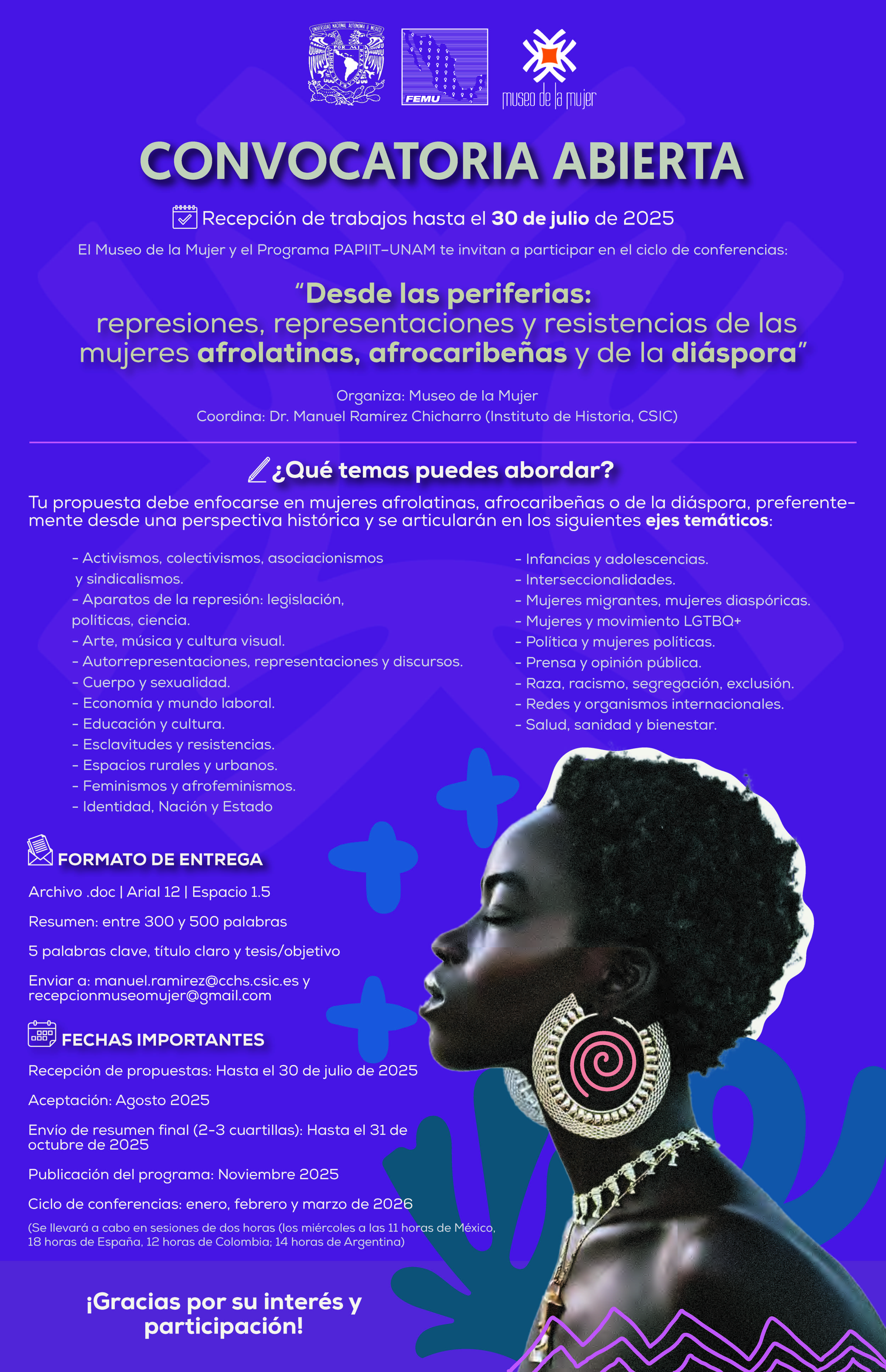 Recepción de propuestas para el Ciclo de Conferencias: "Desde las periferias: represiones, representaciones y resistencias de las mujeres afrolatinas, afrocaribeñas y de la diáspora".