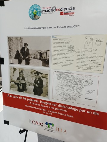 Primer plano del cartel con la actividad sobre dialectología, por Pilar Peinado y Marina Gomila (ILLA-CSIC)