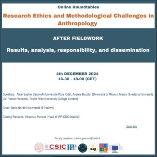 Research Ethics and Methodological Challenges in Anthropology. AFTER FIELDWORK: Results, analysis, responsibility, and dissemination