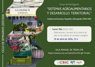 Ciclo de seminarios SADT 2025-2026: "Determinantes y barreras de la creación de valor en las cadenas de suministro ecológicas"