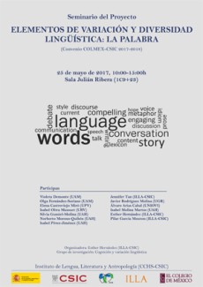 Seminario del proyecto: "Elementos de Variación y Diversidad Lingüística: La Palabra" (convenio COLMEX-CSIC 2017-2018)